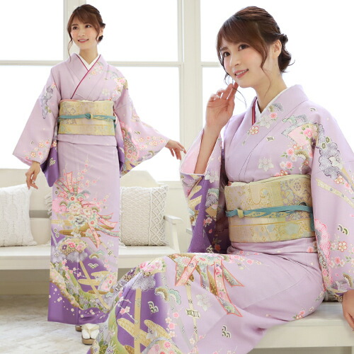 【レンタル】 訪問着 19点フルコーディネートレンタルセット「紫地に牡丹・桜・熨斗」結婚式 入学式 七五三 ママ