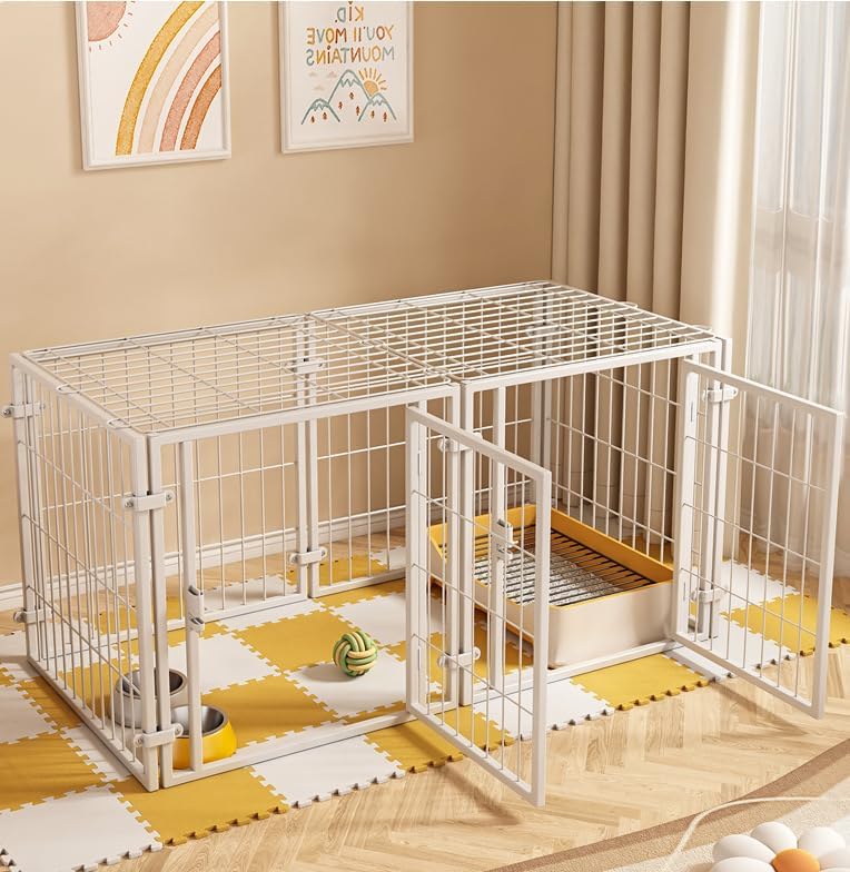 ESLUVE ペットフェンス 中型犬 小型犬 折りたたみ ドア付き ブラック 金属製 6パネル 連結可能 室内外兼用 組立簡単 犬ゲージ ドッグサークル 犬フェンス 犬用ケージ 犬サークル 二年間保証