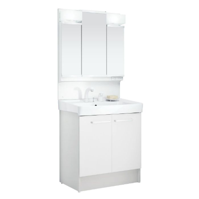 LIXIL D7シリーズ　洗面化粧台セット　3面鏡　間口750mm　洗髪シャワー水栓　ホワイト MD7X4-753TYJ+D7N6-755SY-W／VP1W