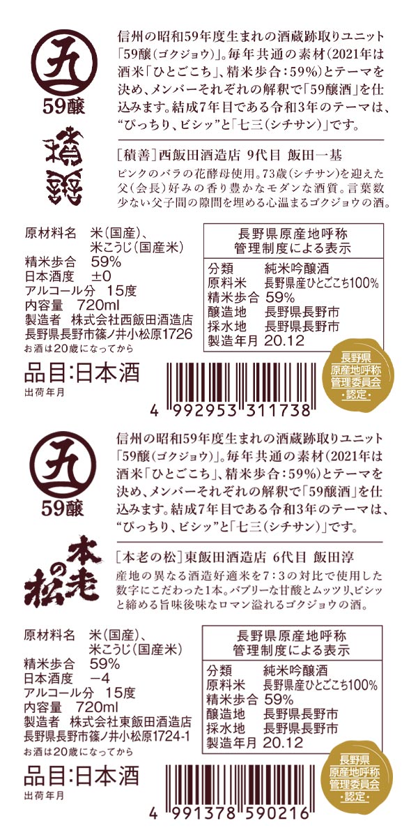 飲み比べ 日本酒 送料込 沖縄別途1 060円 歳未満の飲酒 販売は法律で禁止されています プレゼント 21呑み比べセット 長野県 ギフト プレゼント お祝い 日本酒 家飲み 59醸 信州 今年の59醸をcomplete 誕生日 蔵元直送 家飲み 母の日 父の日 長野県原産地呼称制度