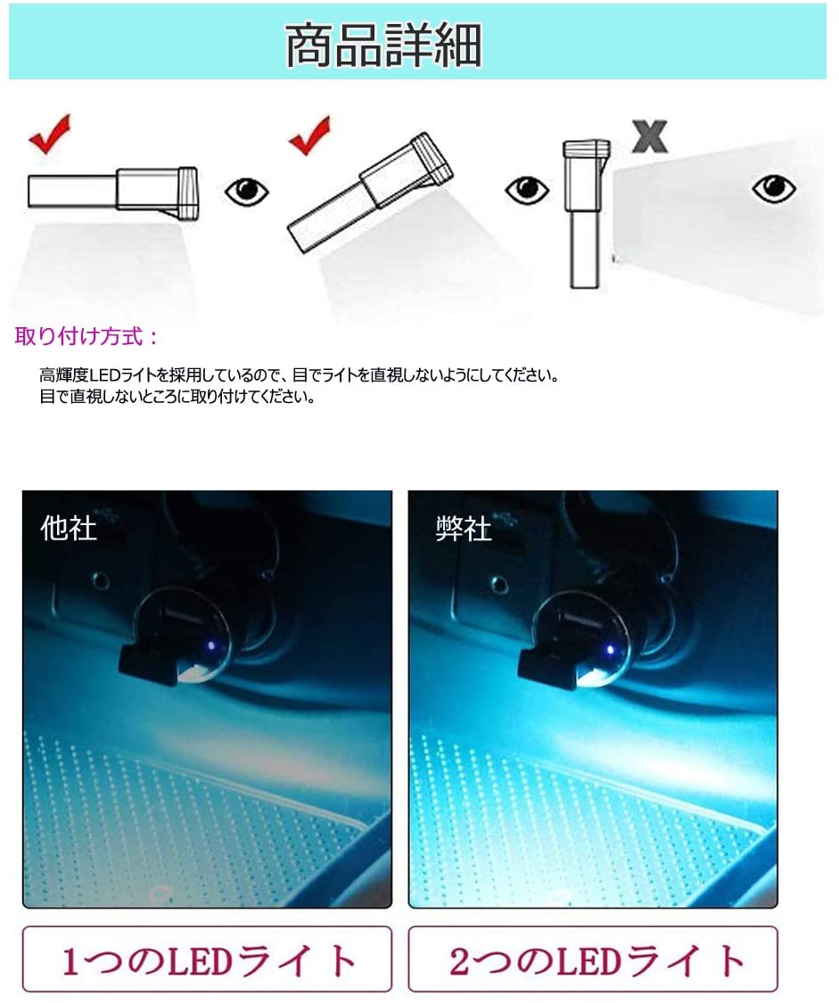 8色 切替え イルミライト Usb Ledライト 車内 照明 室内 夜間 イルミネーション パソコン 汚れ防止 Usb端子 車 自動点灯 補助照明 車内照明 グラデーション 保護 気質アップ