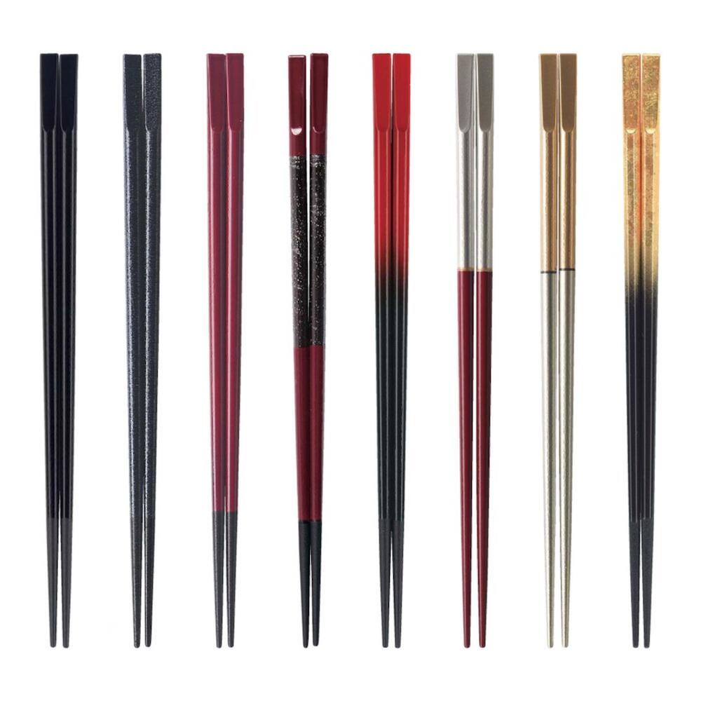 PBT 樹脂 塗箸 細身 両 天削 丸 箸 22.5cm 黒 黒 乾漆 チーク 黒 乾漆 帯 朱 黒 ぼかし 二色 金 箔 箸先 乾漆 塗 銀 赤 溜 金 銀 食洗機 食器洗浄機 電子レンジ 日本製 国産 おしゃれ ギフト プレゼント 贈り物 父の日 母の日 敬老の日 新生活 お祝い 飲食店 業務用 食器