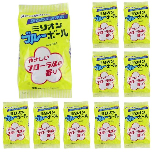 10袋セット 尿石防止洗浄剤 ミリオン ブルーボール 容器付き 6P