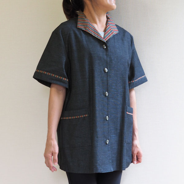 楽天市場 日本製 三河木綿 半袖 ジャケット レディース 50代 60代 70代 ミセス ファッション 婦人服 木綿服 綿100 ゆったり おしゃれ 春 秋 敬老の日 おばあちゃん プレゼント ギフト 母の日 敬老の日 まいにちなごみ