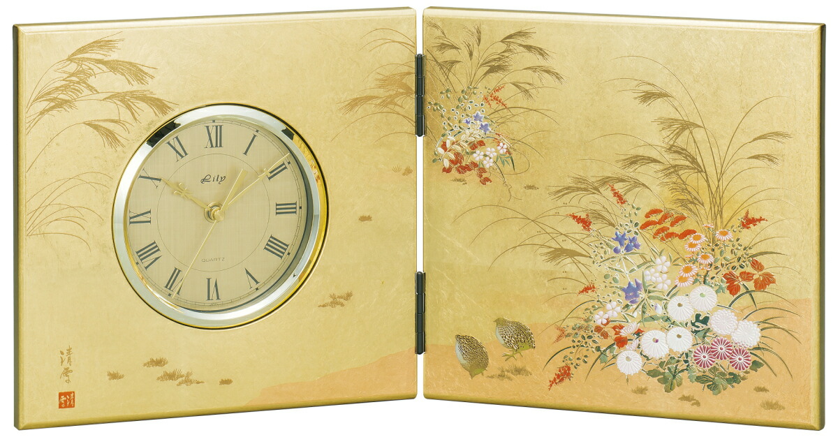 【マラソン本日P5倍＋まとめ割5～15％OFF】山中漆器 みやび 屏風時計（大）【名入れ刻印可】（退職祝 漆器 金沢箔 工芸品 外国人 海外出張 土産 日本製 ギフト 海外発送可 プレゼント 和雑貨 お祝 記念 置時計 誕生日 引き出物 景品）｜なごみや本舗　店