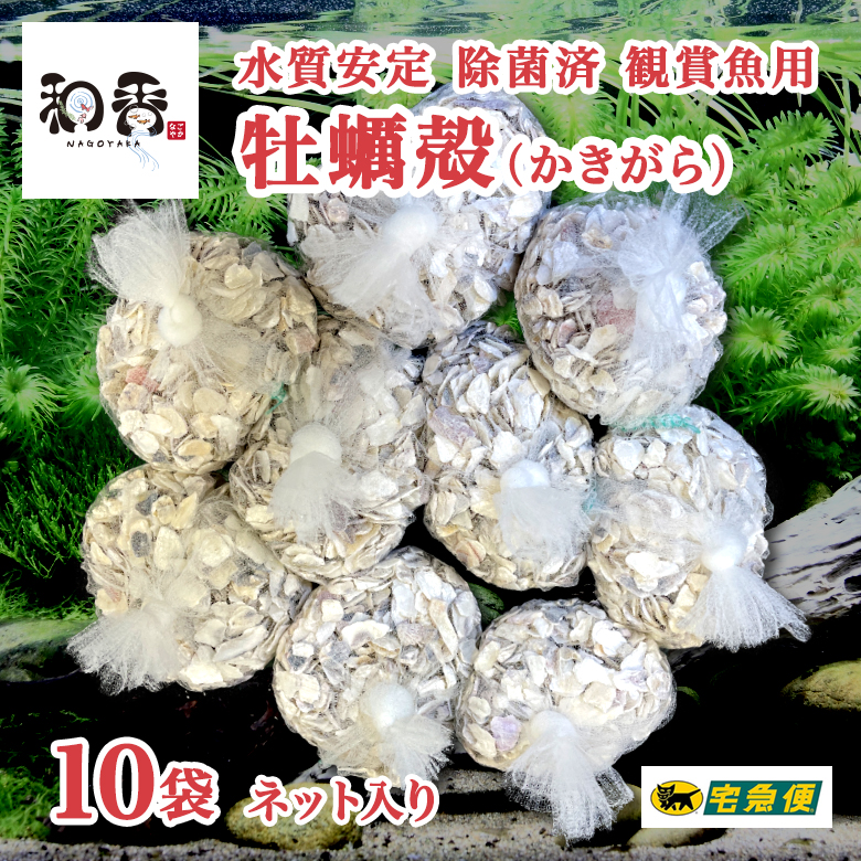 楽天市場 観賞魚用 水質改善 Ph調整 めだかの越冬用シェルターに 除菌済み 国産 クリーン牡蠣殻 かきがら 10袋 ネット入り 水質調整 水質浄化 飼育水 小魚 エビ 除菌済み 消毒済み メダカ 金魚 貝類 ろ過バクテリア 微生物 活性化 酸化した飼育水の中和に 和香