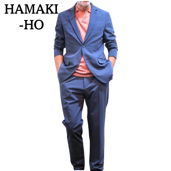 ハマキホ HAMAKI-HO スーツ メンズ 春夏 おしゃれ ビジネス カジュアル 休暇 トラベル 合コン 2ボタン シアサッカー素材 マイクロ千鳥 AVION サイズ48