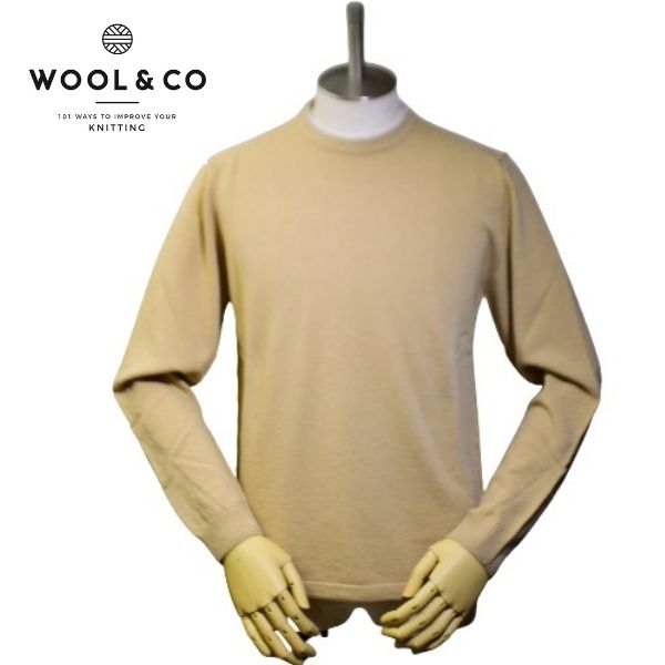 送料無料 ウールアンドコー WOOL&CO ニット メンズ 秋冬 おしゃれ カジュアル トラッド キレカジ オフィース モックネックニット ミドルゲージ カシミア混 ガーメントダイ ベージュ M,L,LL