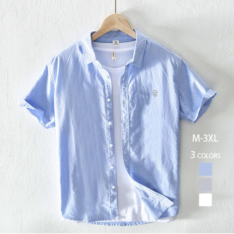 {送料無料}シャツ メンズ 半袖シャツ100%綿 カジュアルシャツ お洒落 通勤 普段着 ゆるＴシャツ トップス 夏服 夏物 小さいサイズ　大きいサイズ 無地 純色 快適 お洒落 人気　リラックス リゾート 旅行
