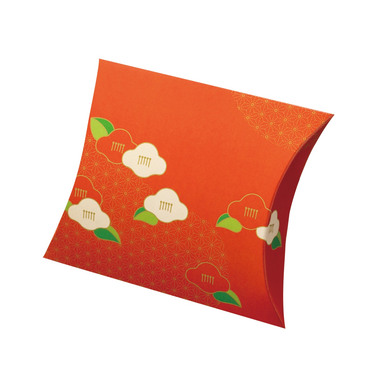 【ロゴタイプ入れ無料】100個 縦11.7cm×横14.2cm×マチ3.5珊  小箱 ミニクイック ピロー（差込有）小箱  ピローボックス 出来事 差し上げ物 椿 お正月 和柄 ノベルティ お菓子箱 催し物 御菓子 一風変わった 差し上げ物 プチギフト