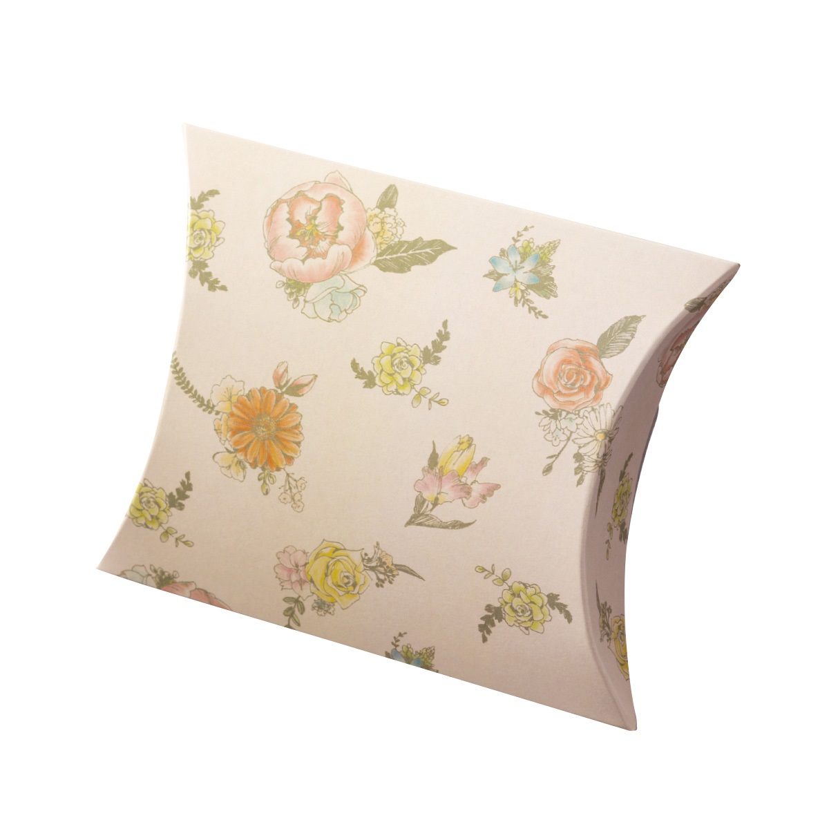 【ロゴタイプ入れ無料】100個 縦11.7cm×横14.2cm×マチ3.5珊  小箱 ミニクイック ピロー（差込有）小箱  ピローボックス 出来事 差し上げ物 花柄 レトロ ノベルティ お菓子箱 催し物 御菓子 一風変わった 差し上げ物 プチギフト