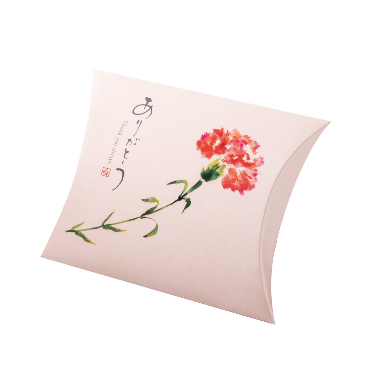 【ロゴタイプ入れ無料】100個 縦11.7cm×横14.2cm×マチ3.5珊 カーネーションのさくら色の小箱 ミニクイック ピロー（差込有）小箱  ピローボックス 出来事 差し上げ物 愛くるしい 母の日 お菓子箱 催し物 御菓子 一風変わった 喫茶店 差し上げ物