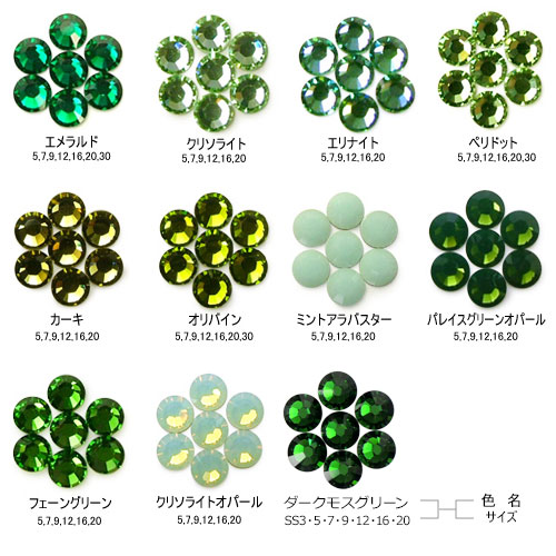 楽天市場 メール便ok Ss5 グリーン系 スワロフスキーラインストーン 海外発送対応 在庫有 ネイルコレクション