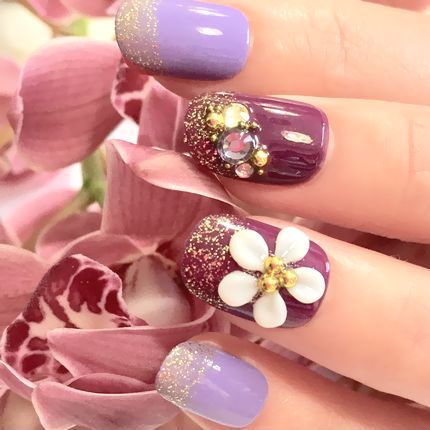 楽天市場】☆和柄/シンプルフラワーネイル/パープル☆紫 ゴールドラメ