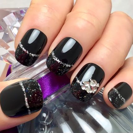 楽天市場】☆カラービジューネイル☆ブラック黒 カラフルストーン