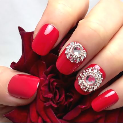 ネイルチップ ワンホン リボン ビジュー クリスマス 冬 3779470bb27d56806599bfc2b25417