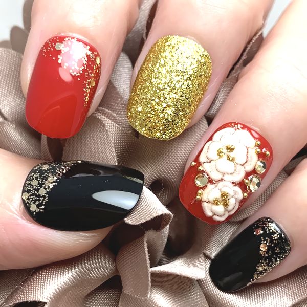 【カラー変更、サイズ指定無料】ネイルチップ　ぷっくりフラワー　袴ネイル　成人式 楽天市場】☆和柄/ぷっくりフラワーネイル☆藤色パープル ピンク