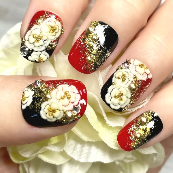 楽天市場】☆つぶつぶスタッズビジュー/レッド☆指先に映える真っ赤