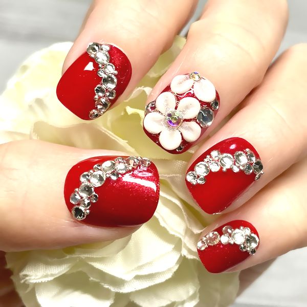 楽天市場】☆ぷっくりフラワーネイル☆キラキラジュエリー ビジュー