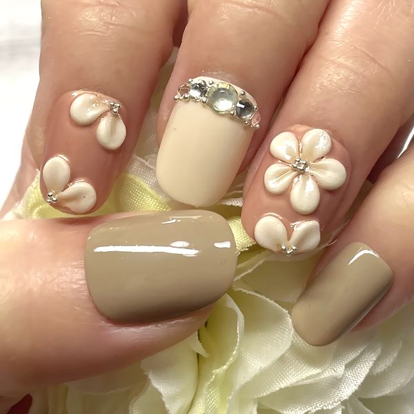 楽天市場】☆クリアフラワーネイル☆グレージュ 透明 お花 3D