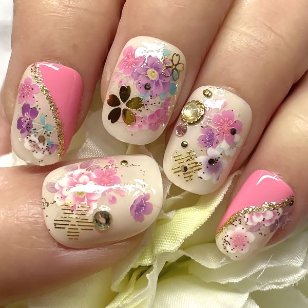 まっつん　ニュアンスネイル　ぷっくりフラワー　花　大人　成人式 まっつん ニュアンスネイル ぷっくりフラワー 花 大人 成人式