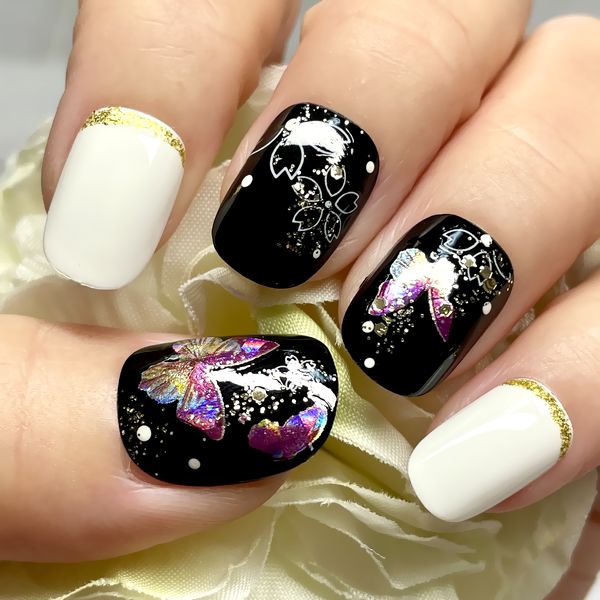 楽天市場】☆和柄/和風フラワーネイル☆ブラック 黒 シンプル