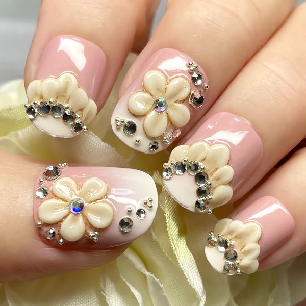 楽天市場】☆クリアフラワーネイル☆グレージュ 透明 お花 3D ぷっくり