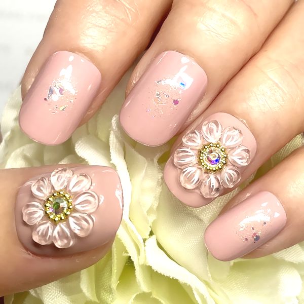 楽天市場】☆クリアフラワーネイル☆グレージュ 透明 お花 3D ぷっくり