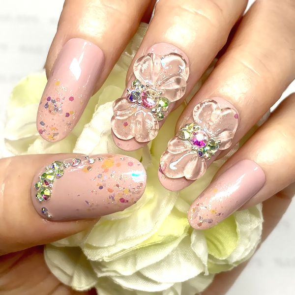 楽天市場】☆クリアフラワーネイル☆グレージュ 透明 お花 3D