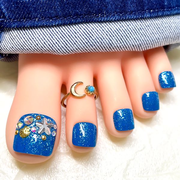 ネイルチップハンドu0026フット親指アクアマリン ☆マーメイドフットネイル☆人魚 ラグーン アクアブルー