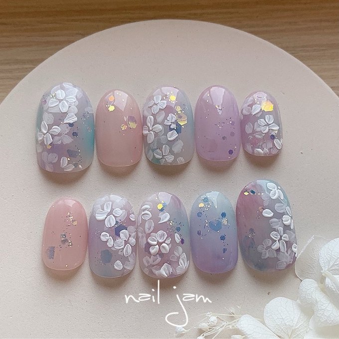 楽天市場】オーダーネイルチップ ソーダブルーのぷるぷるフラワー