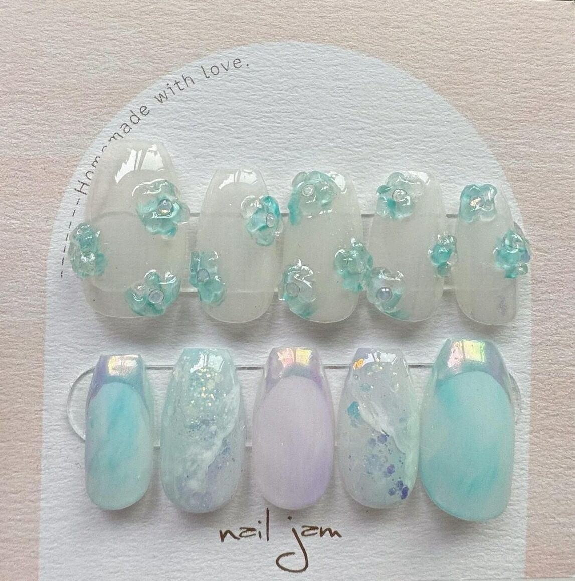 楽天市場】ネイルチップ ソーダブルーのミラーフラワー ネイルチップ