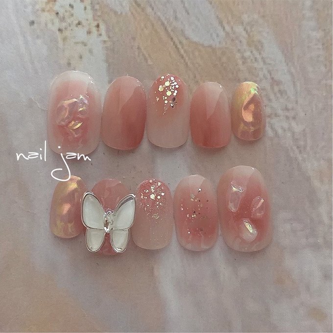 楽天市場】オーダーネイルチップ くすみピンクのツイードネイル