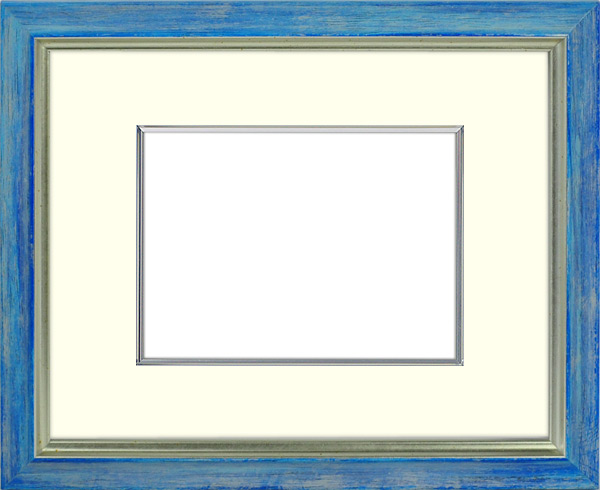 【楽天市場】写真用額縁 マルセイユ/青 写真W六つ切（305×203mm）専用 前面UVカットアクリル仕様 マット付き（金色細縁付き