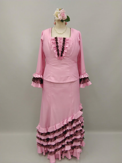 赤と白の水玉模様フラメンコツーピースセット(レースシージョ付き) 赤