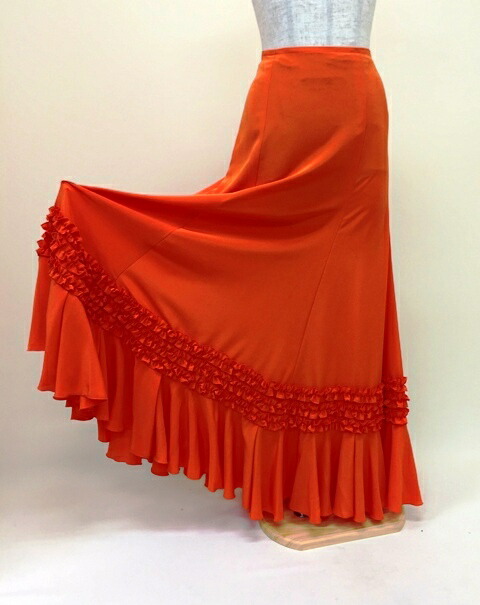 フラメンコ衣装ファルダとピキージョ 赤/オレンジ/黒 ロングファルダ