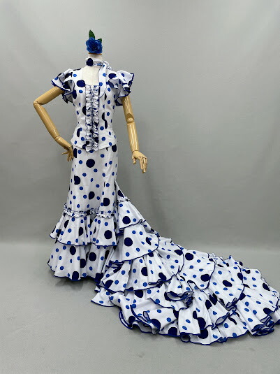 フラメンコドレス 青色 カラフル水玉　シージョ付き（中古） フラメンコドレス 青色 カラフル水玉 シージョ付き（中古）