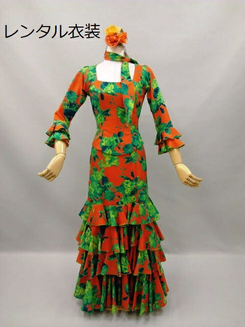 楽天市場】フラメンコ衣装 スカート ファルダ フリル 花柄 グリーン 緑