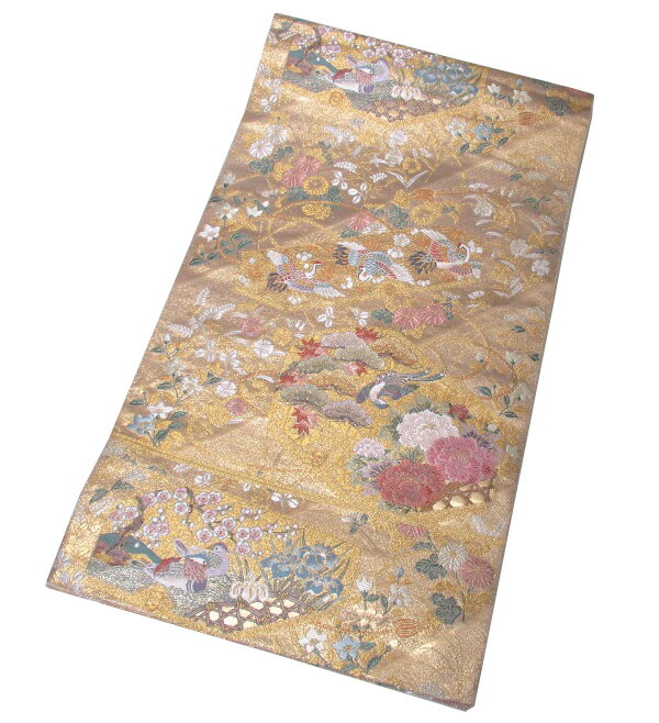 【特価品】【中古】中古美品 西陣 長嶋成布切れ 本金箔六通柄 御膳上等袋帯(正絹) 帯-和服