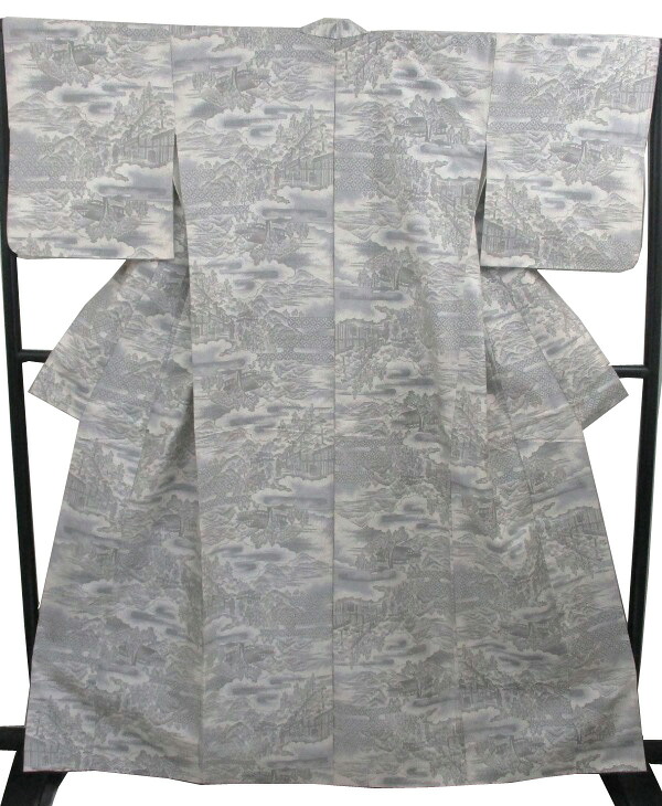 【中古】中古美品 訳あり 女袷 本場白大島紬着物(正絹）