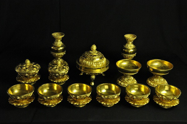 楽天市場】【送料無料】密教法具一面器六器一組飯器一対華瓶一対燭台