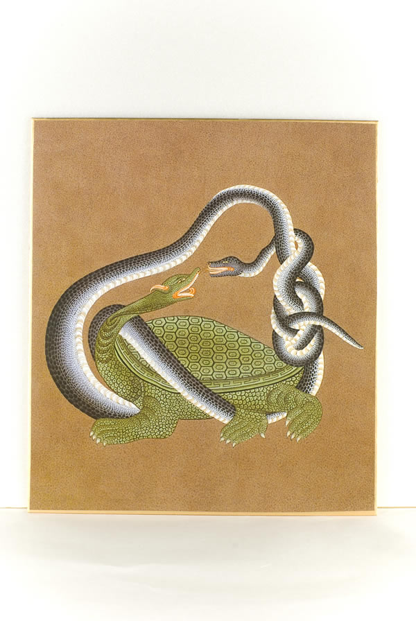四神玄武　赤銅磨地玄武図縁頭　無銘　金色絵　守護軍神　不老長寿　風水　陰陽道 四神玄武 赤銅磨地玄武図縁頭 無銘 金色絵 守護軍神 不老長寿