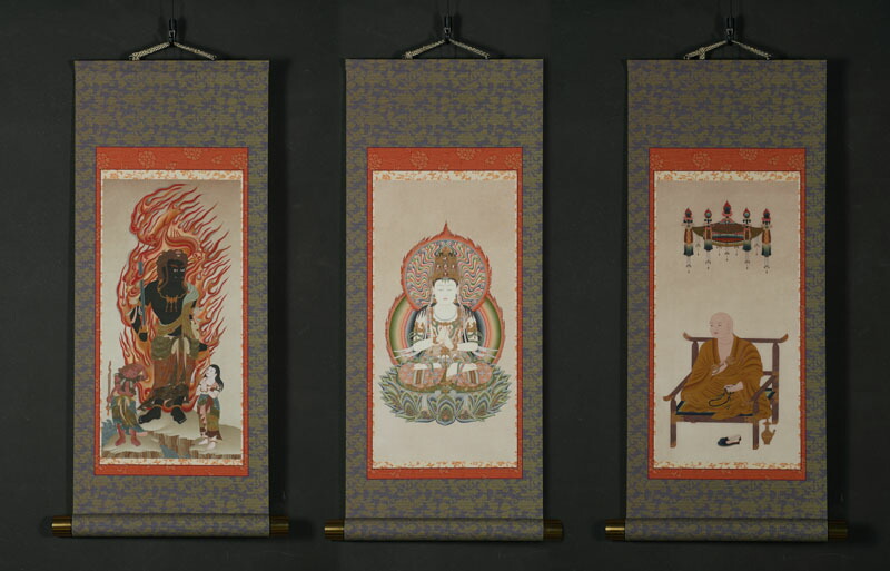 【真作】掛軸　中山秋湖　観音菩薩像　彩色仏画　優美な蓮座の菩薩尊像　S163 真作】掛軸 中山秋湖 観音菩薩像 彩色仏画 優美な蓮座の菩薩