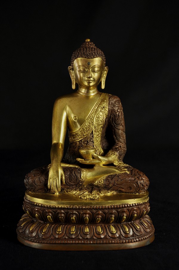釈迦三尊(釈迦・普賢・文殊)銅造彫金仕上げ 釈迦三尊 金銅仏仕上げ | 仏像仏画チベット美術卸の天竺堂