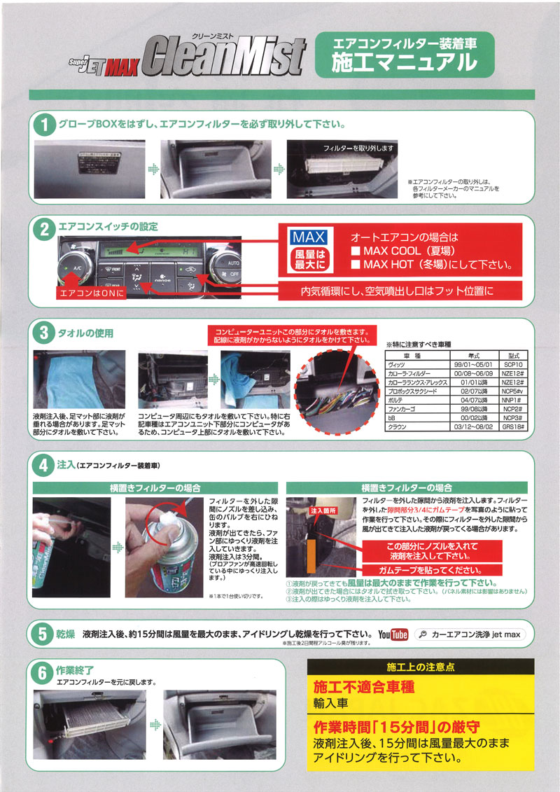 楽天市場 カーエアコン洗浄 ハイブリッド車対応 ジェットマックスクリーンミスト Super Jetmax Cleanmist エアコン洗浄 剤 ナカジマｂ ｃ楽天市場店