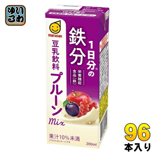 マルサンアイ 豆乳飲料 プルーンmix １日分の鉄分 200ml 紙パック 96本 (24本入×4 まとめ買い) 豆乳 イソフラボン 栄養機能食品 鉄