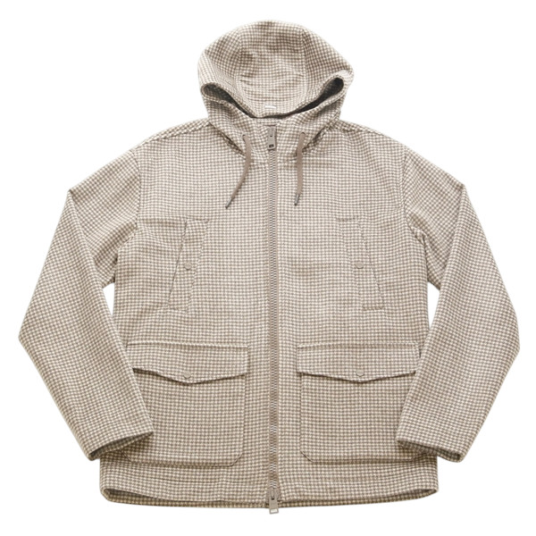 HERNO 地獄ノ [秋冬] Resort たまり場 カシミール フーデッドブルゾン ハウンドトゥース チドリ透かし彫り 赤銅色ベージュ FI00022UR