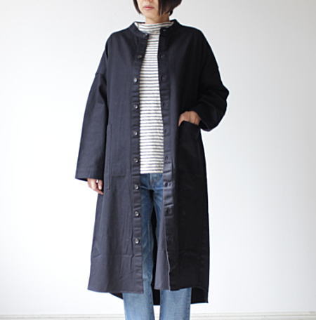prit(プリット)引き揃えツイルスタンドカラービッグシャツワンピースコート｜natural standard