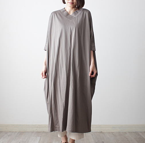 Mizuiro Ind ミズイロインド ｖネックワイドワンピース Natural Standard