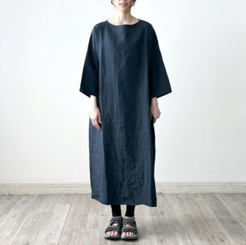 TRAVAIL MANUEL(トラヴァイユマニュアル)フレンチリネン 帆布 7分袖 ングワンピース